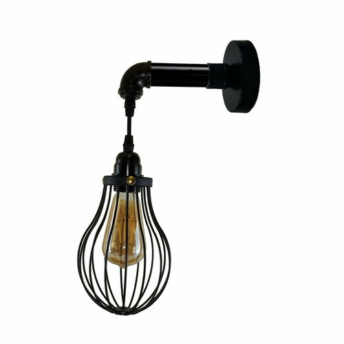 Industrial Vintage Retro Pipe Sconces Wall Light dome black Cage