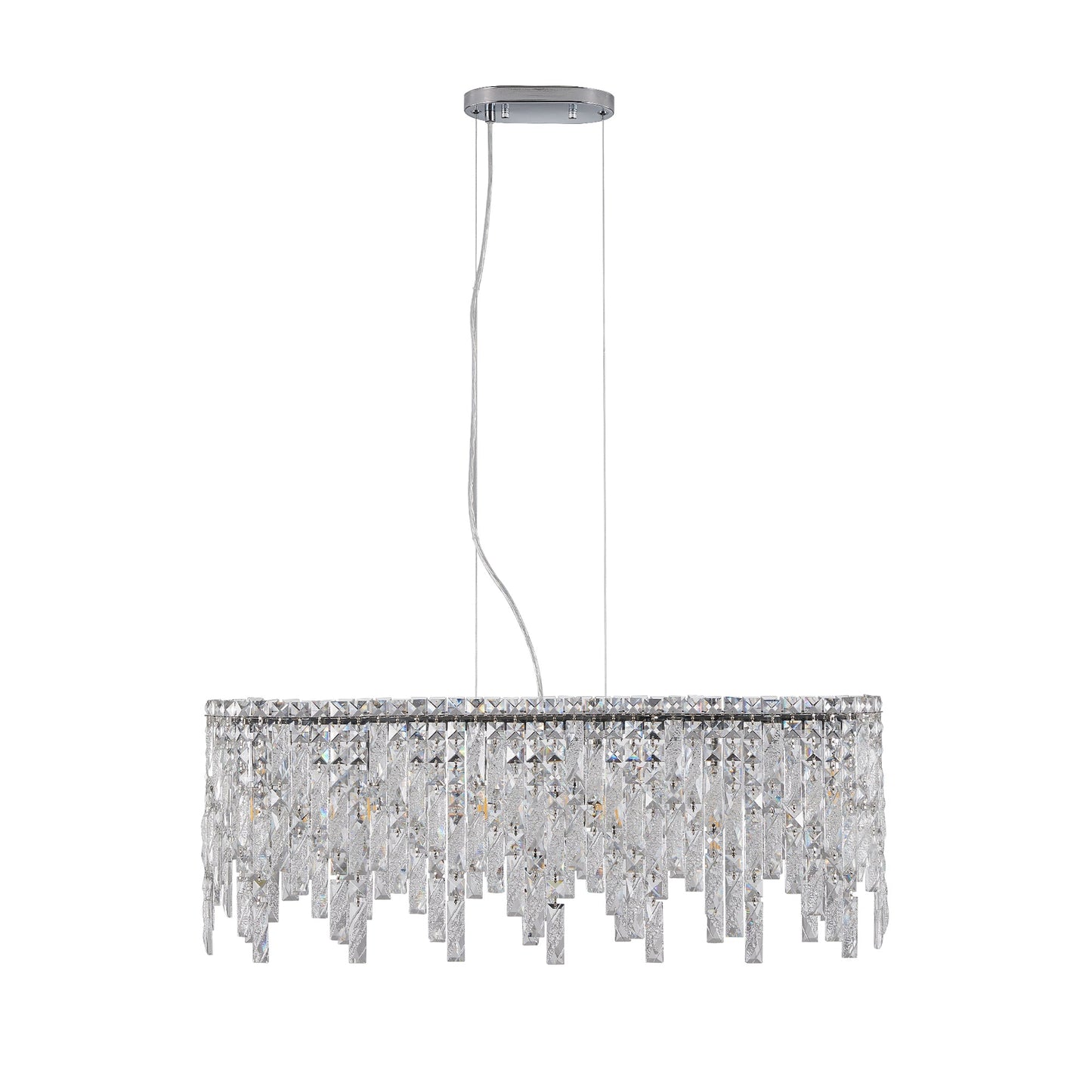 Silver Elegant Oval Crystal Chandelier, Modern Ceiling Light Fixture