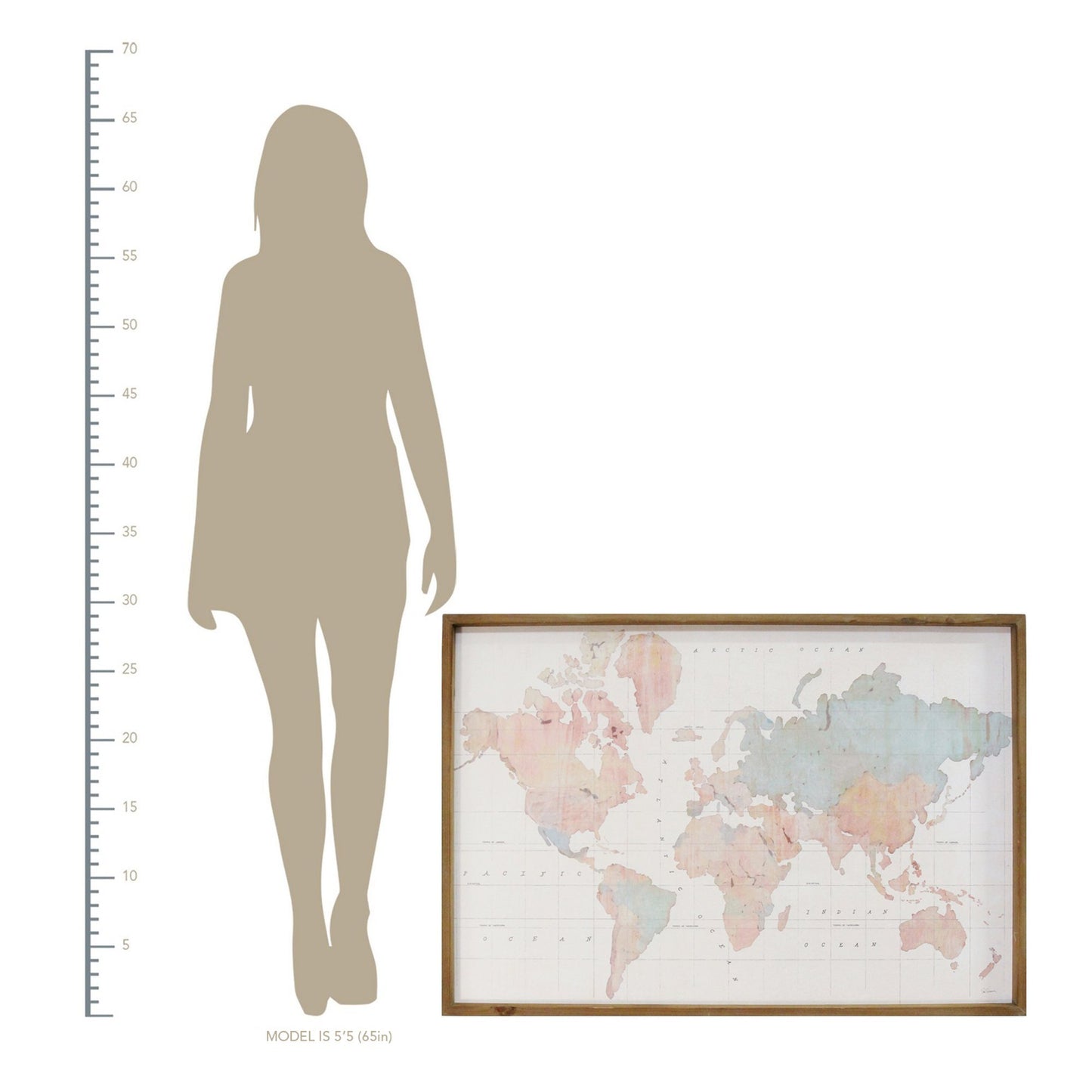 Watercolor World Map Wood Framed Wall Art