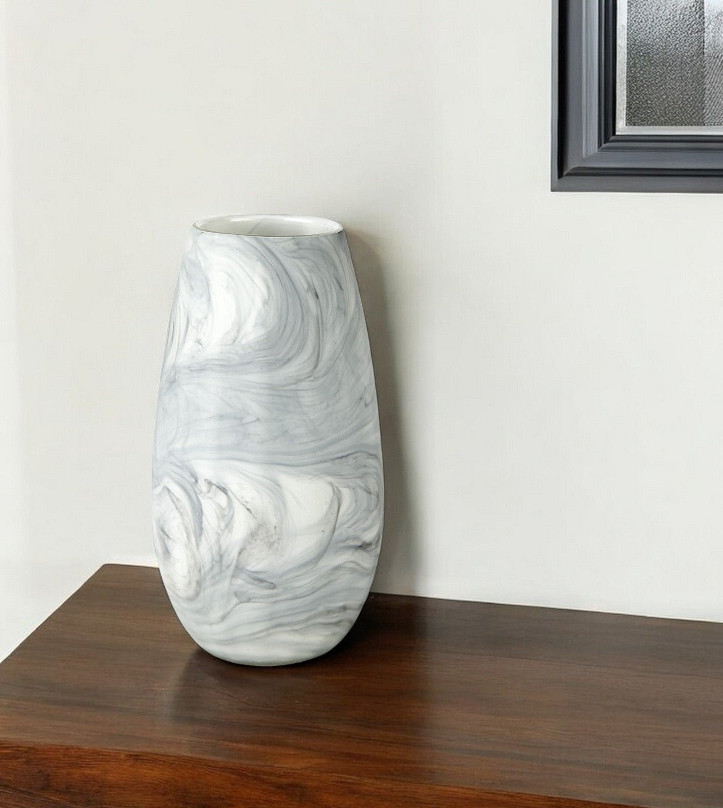 12" Gray And White Abstract Cylinder Crystal Glass Table Vase