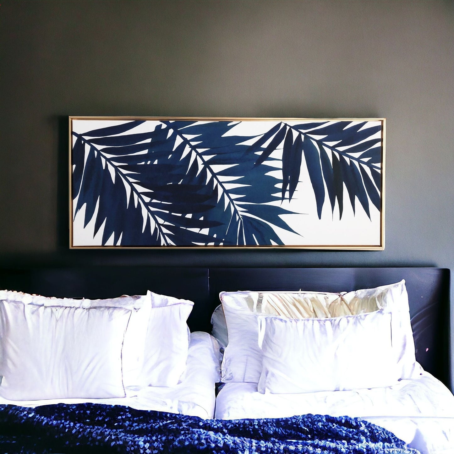 Bold Blue Palms Framed Canvas Wall Art Floater Frame Graphic Art Wall