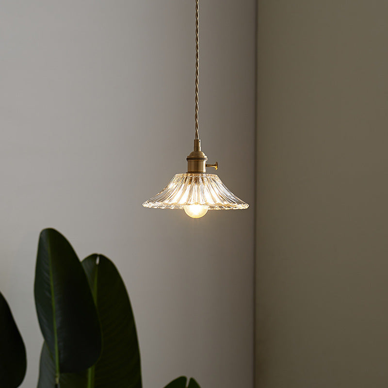 Japanese Glass Pendant Ceiling Light with Copper Accents
