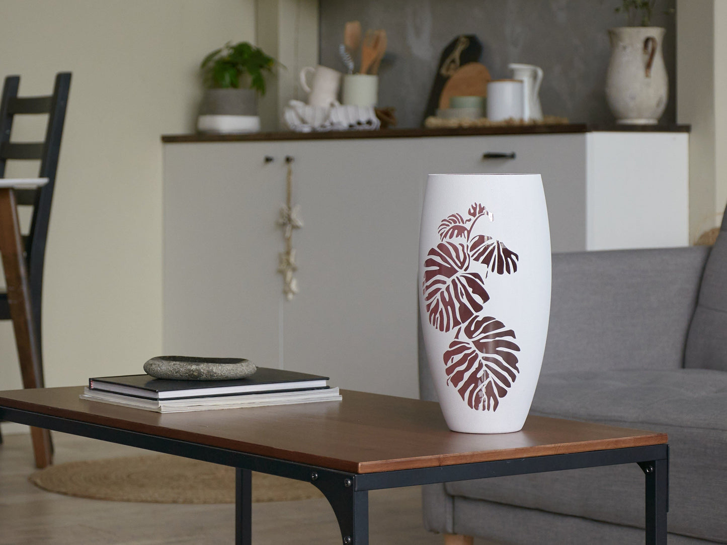 Burgundy Interior | Art decorated vase | Handmade Glass Oval Vase |