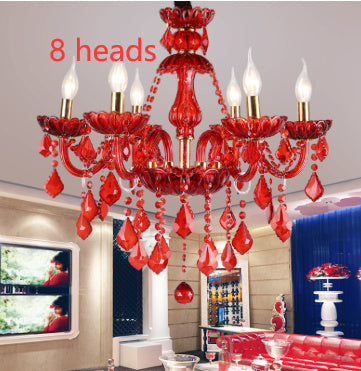 European-style Chandelier Red Color Crystal Lamp Living Room