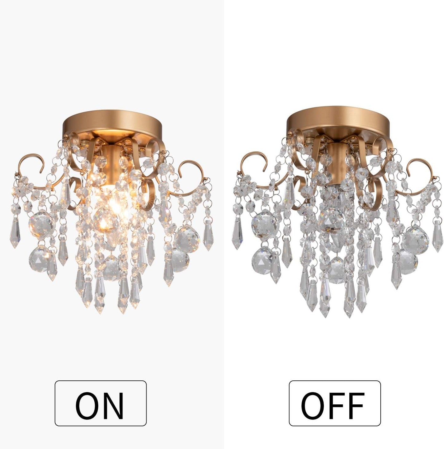 Mini Crystal Chandelier Flush Mount Gold Light