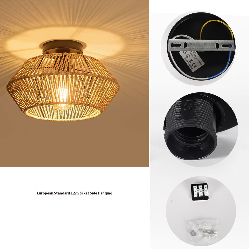 Handmade Vine Woven Aisle Restaurant Balcony Semi-suction Light