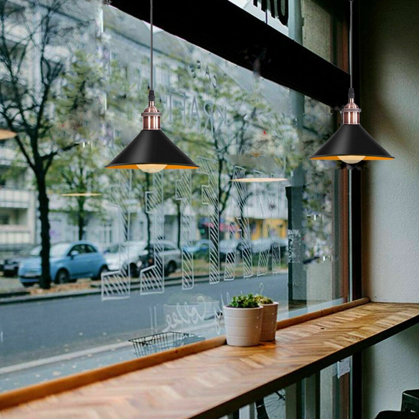 Retro Metal Pendant Black Ceiling Light Lamp Shade With Copper