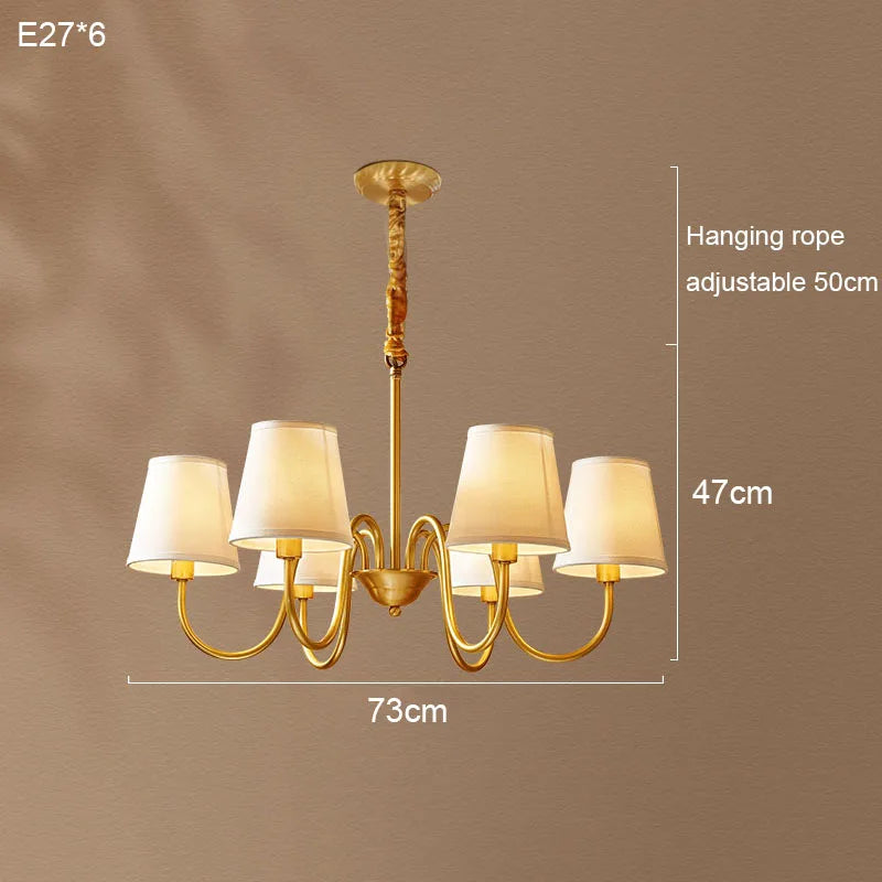 Copper Pendant Chandelier with Fabric Shade
