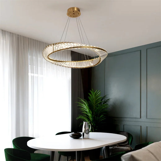 Luxury Crystal Twist Ring Chandelier in Gold for Dining Room