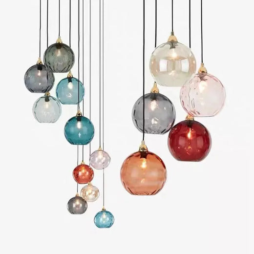 Nordic Dimpled Glass Ball Pendant Light in Jewel Colors for Kitchen