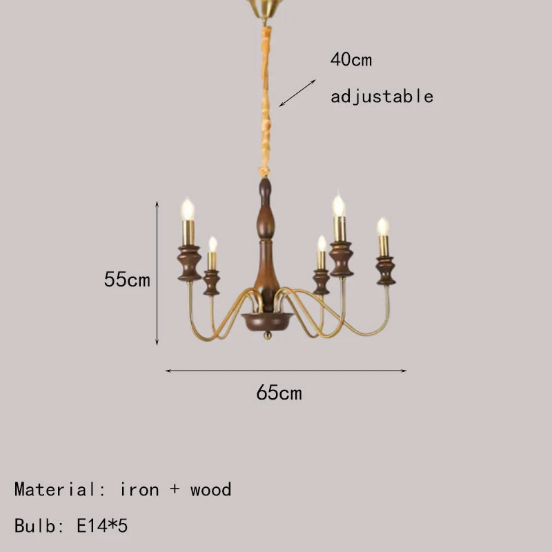 Retro Metal Chandelier with Dark Wood Accents