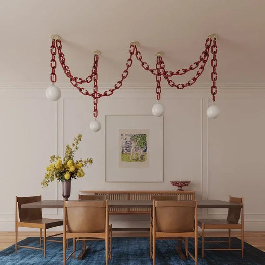 Art Deco Glass Chain Swag Pendant Light with Opal Globes for Dining Room