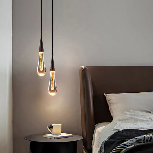 Modern Crystal Glass Water Drop Pendant Light in Gold and Black for Bedside