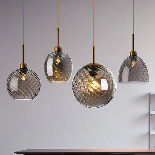 Modern Swirl Glass Pendant Light in Smoked Gray and Amber for Kitchen Island