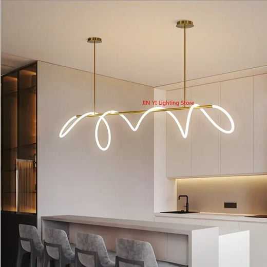 Modern LED Ribbon Linear Chandelier for Dining Table and Kitchen Island