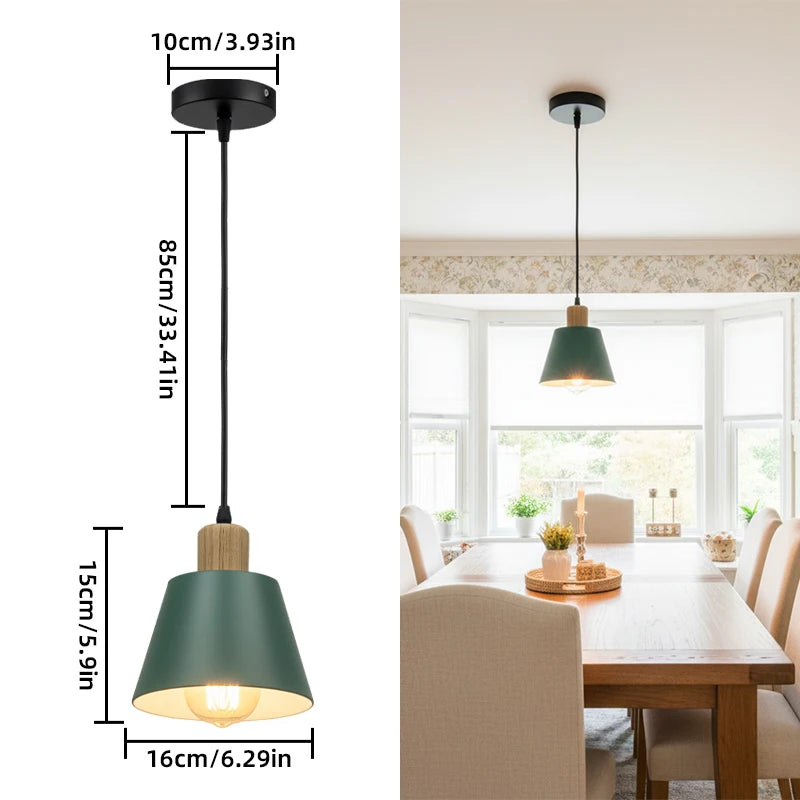 Nordic Metal Pendant Lamp with Wood Accent