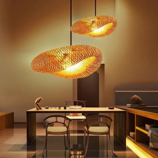 Handmade Bamboo Woven Wave Pendant Lamp for Kitchen and Living Room