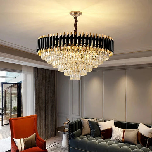 Black Gold Crystal Chandelier Modern Ceiling Light