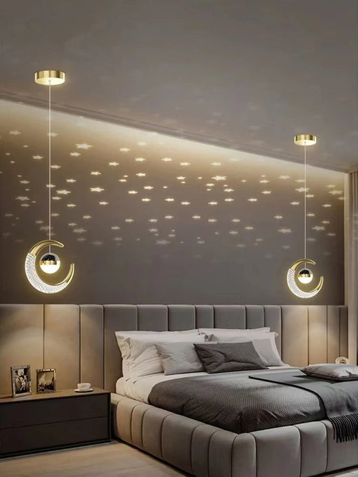 Nordic Iron Moon Star Pendant Light for Bedroom