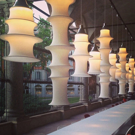 Wabi Sabi Silk Pagoda Column Pendant Light for Staircase and Loft