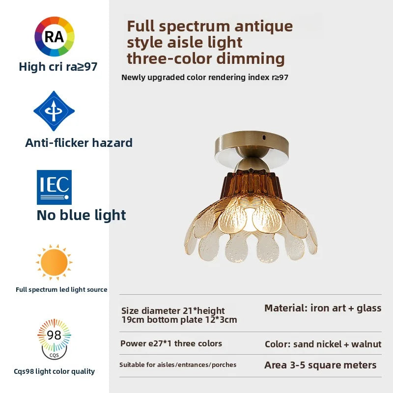 Vintage Glass Pendant Light with Iron Frame