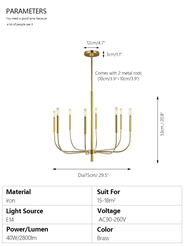 Modern Minimalist Iron Chandelier Hanging Lamp