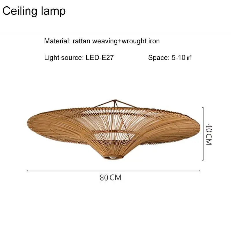 Bohemian Rattan Woven Pendant Light - Handmade