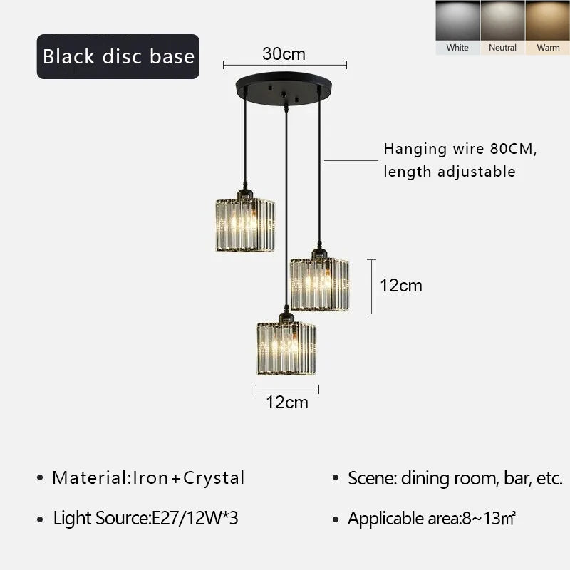 Nordic Crystal Glass Pendant Light - 3 Head