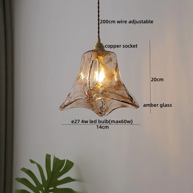 Nordic Glass Pendant Light with Copper Fixture