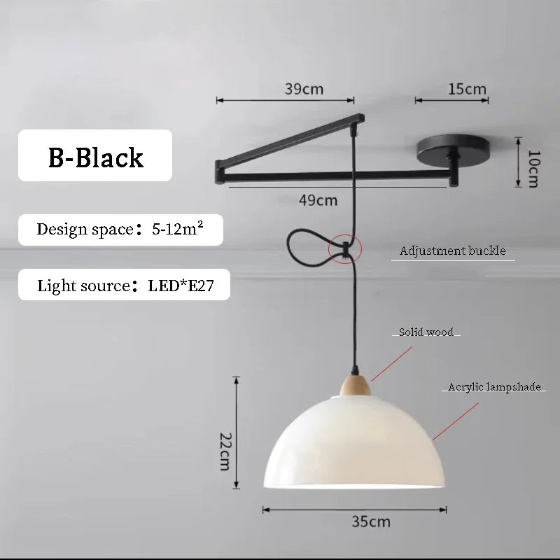 Nordic Iron Swing Arm Pendant Light for Dining Room