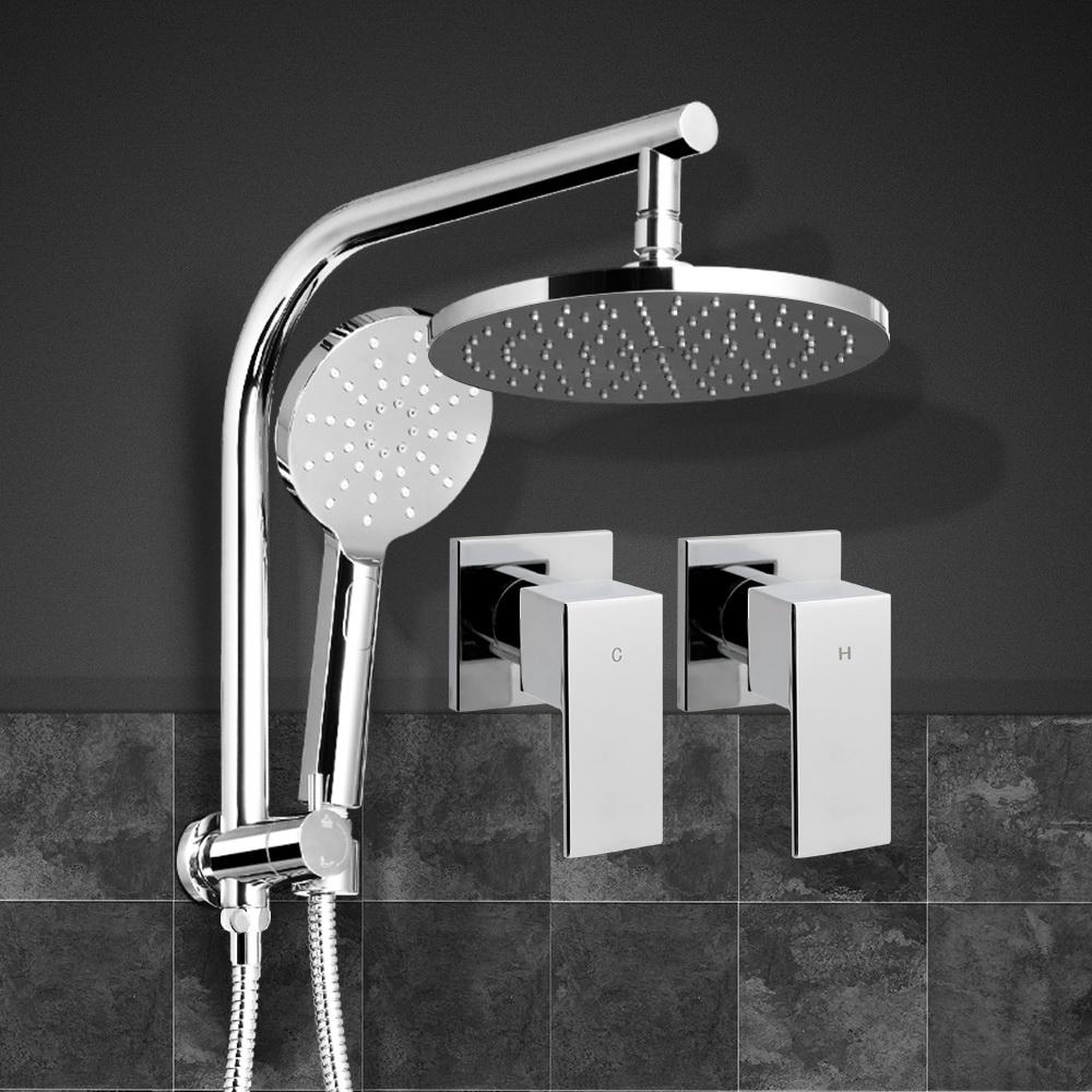 Cefito 9'' Rain Shower Head Set Handheld Round High Pressure Twins Tap