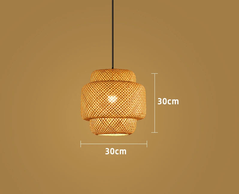 Bamboo Lantern Pendant Lamp 30cm Hand-Woven Rattan Shade