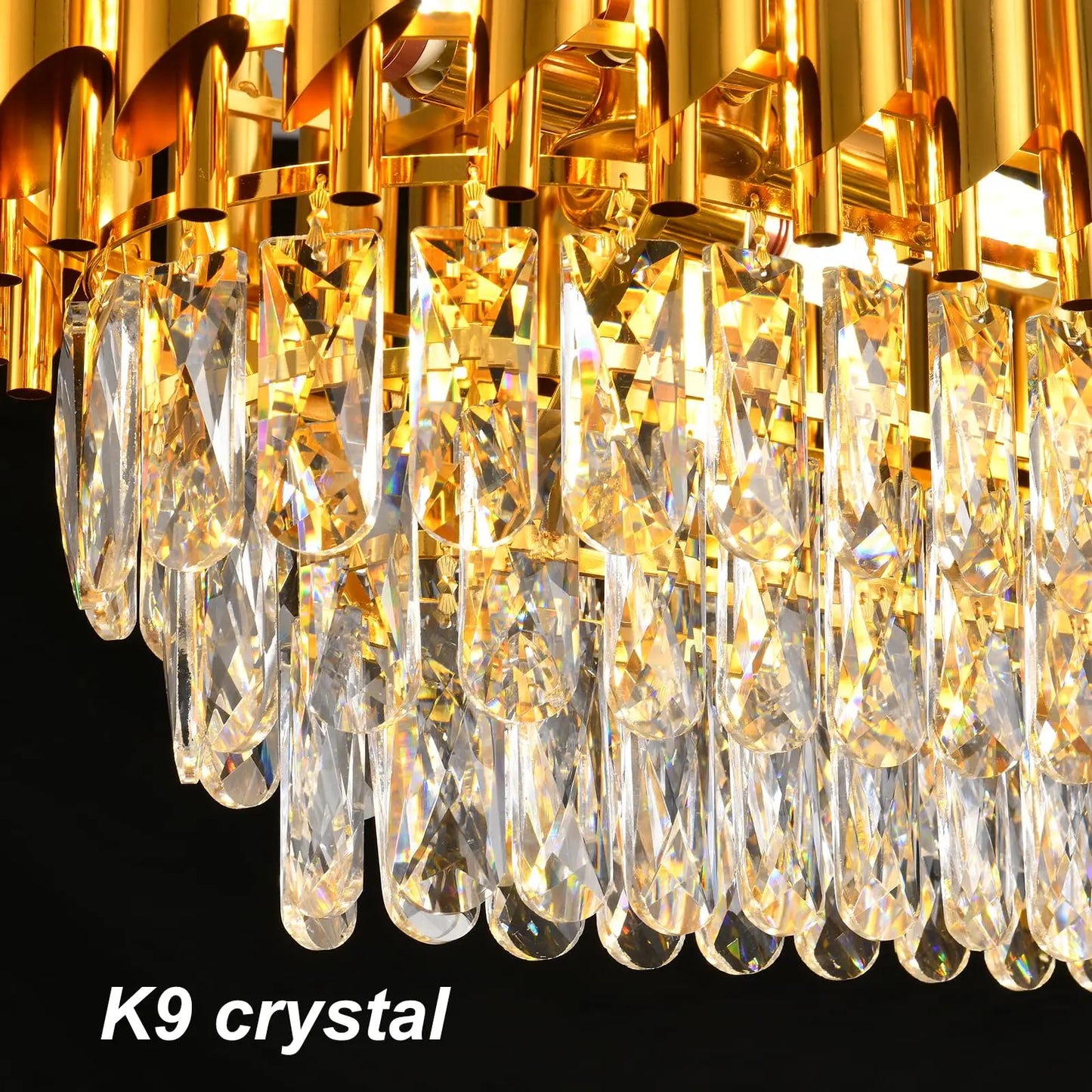 Modern 3-Tier K9 Crystal Oval Chandelier with Gold Finish for Elegant Interiors