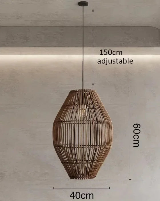 Retro Rattan Pendant Light with LED