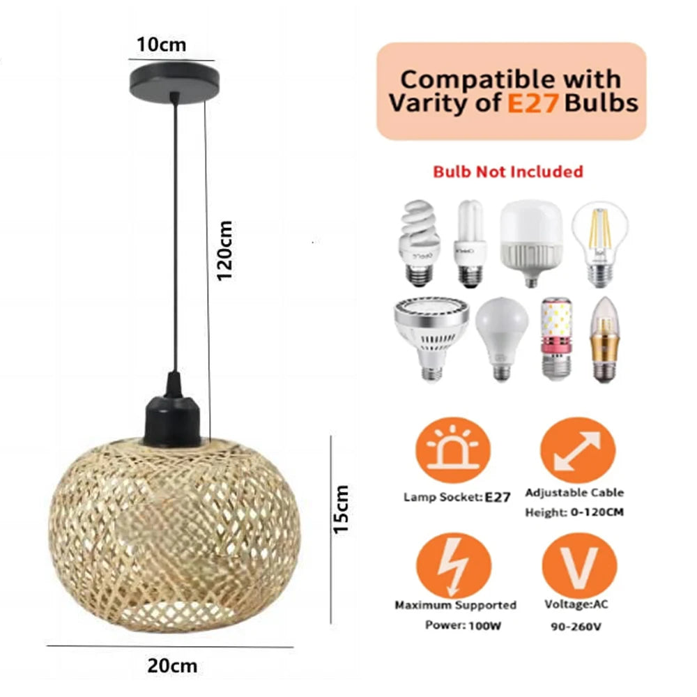 Bohemian Bamboo Rattan Pendant Light for Dining