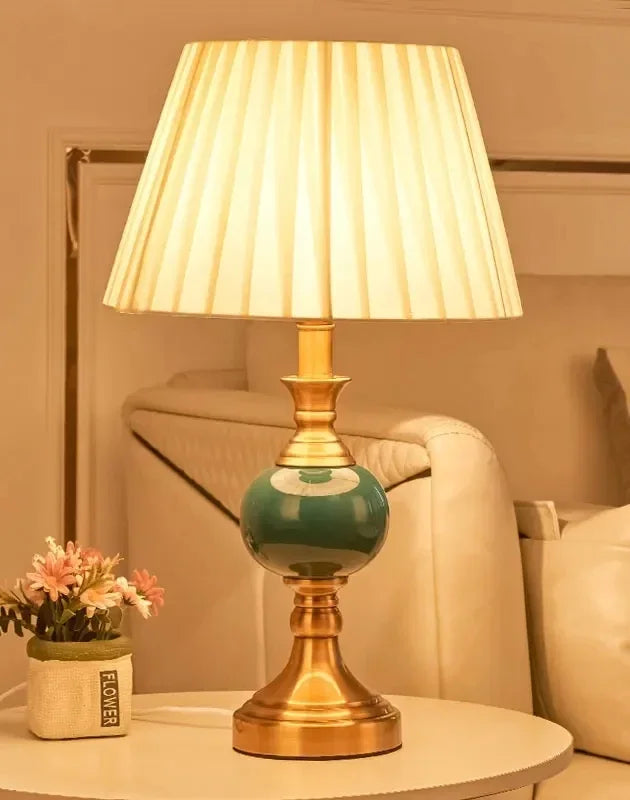 European-Style Bedside Lamp with Fabric and Ceramic for Bedroom