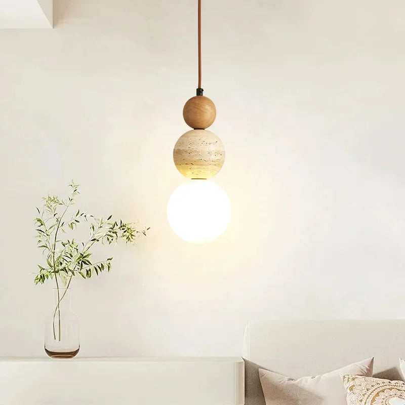 Nordic Wood & Glass Pendant Light for Bedroom