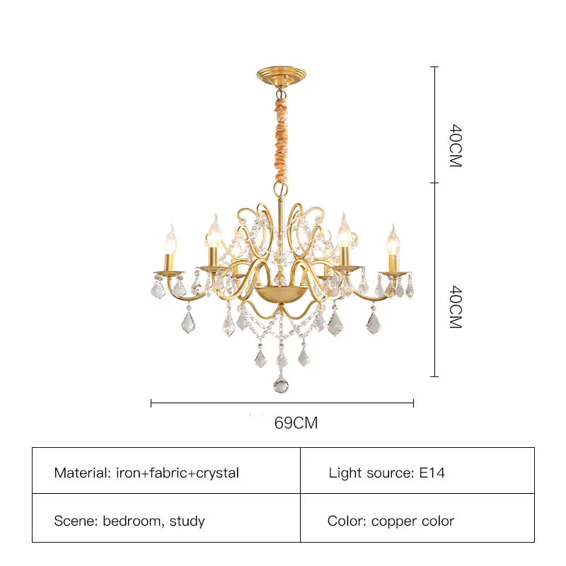 Gold Wrought Iron Crystal Chandelier