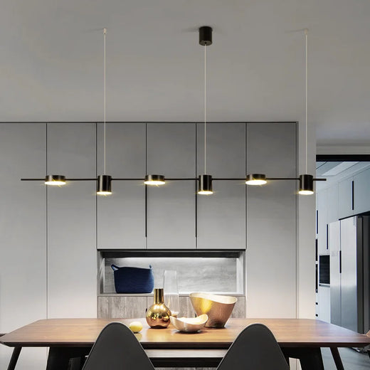 Modern Linear Disc Spotlight Chandelier in Black and Gold for Dining Table