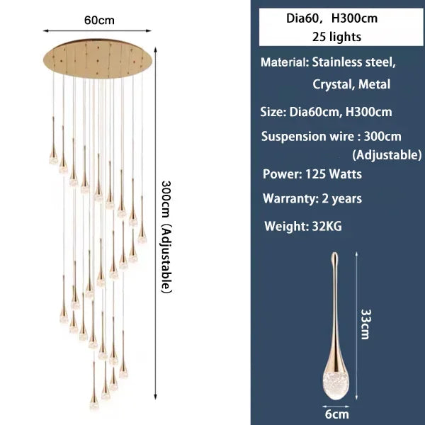 Modern Crystal LED Chandelier - Gold Hallway Hanging Light