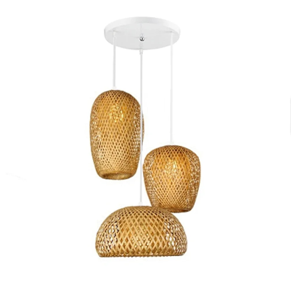 Classic 3-Piece Bamboo Wood Pendant Lamp Set