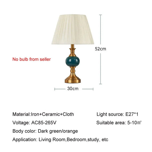 European-Style Bedside Lamp with Fabric and Ceramic for Bedroom