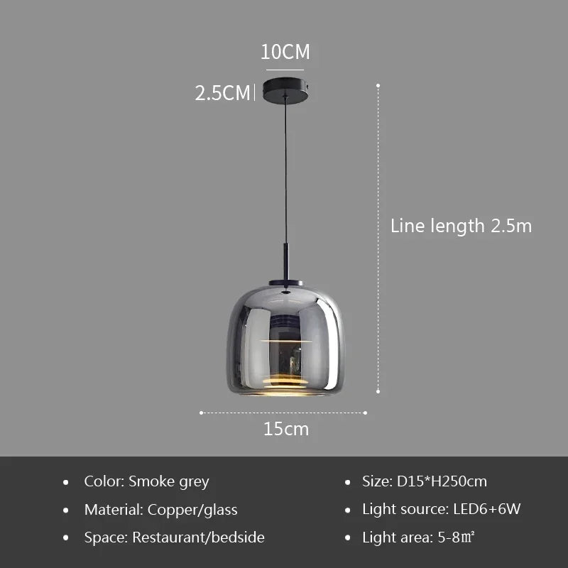 Nordic Amber Glass Pendant Light for Dining Room