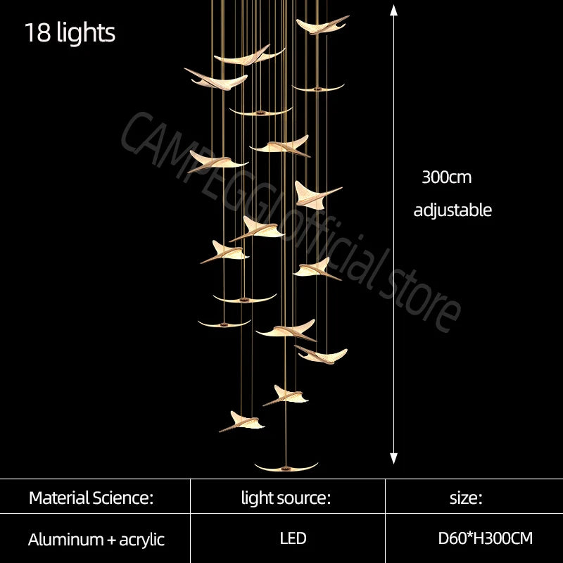 Nordic Acrylic Bird Pendant Light for Stairwell