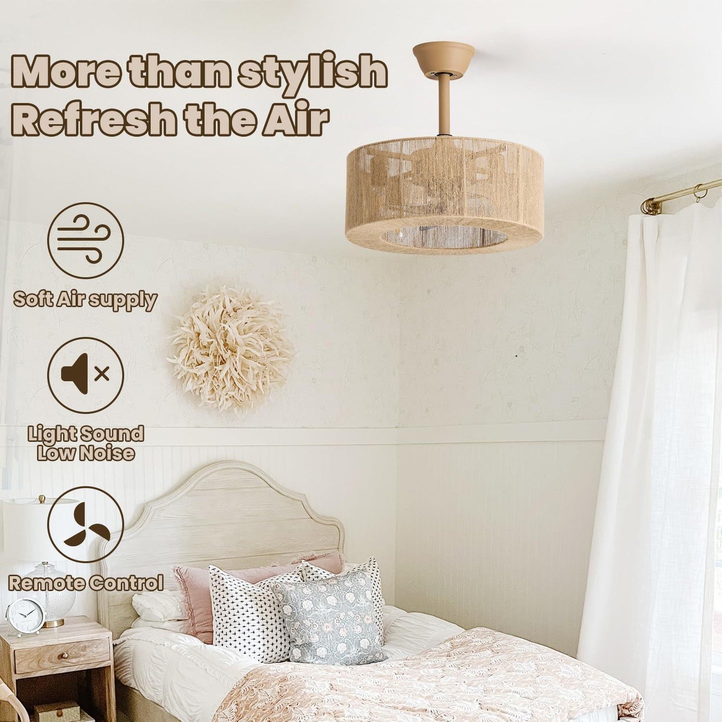 Rattan Weaving Fan Lamp Retro Living Room Restaurant Bedroom Light