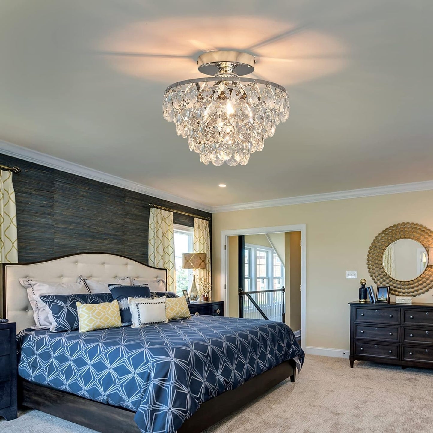 Modern E26 Small Crystal Chandelier Semi Flush Mount Ceiling Light