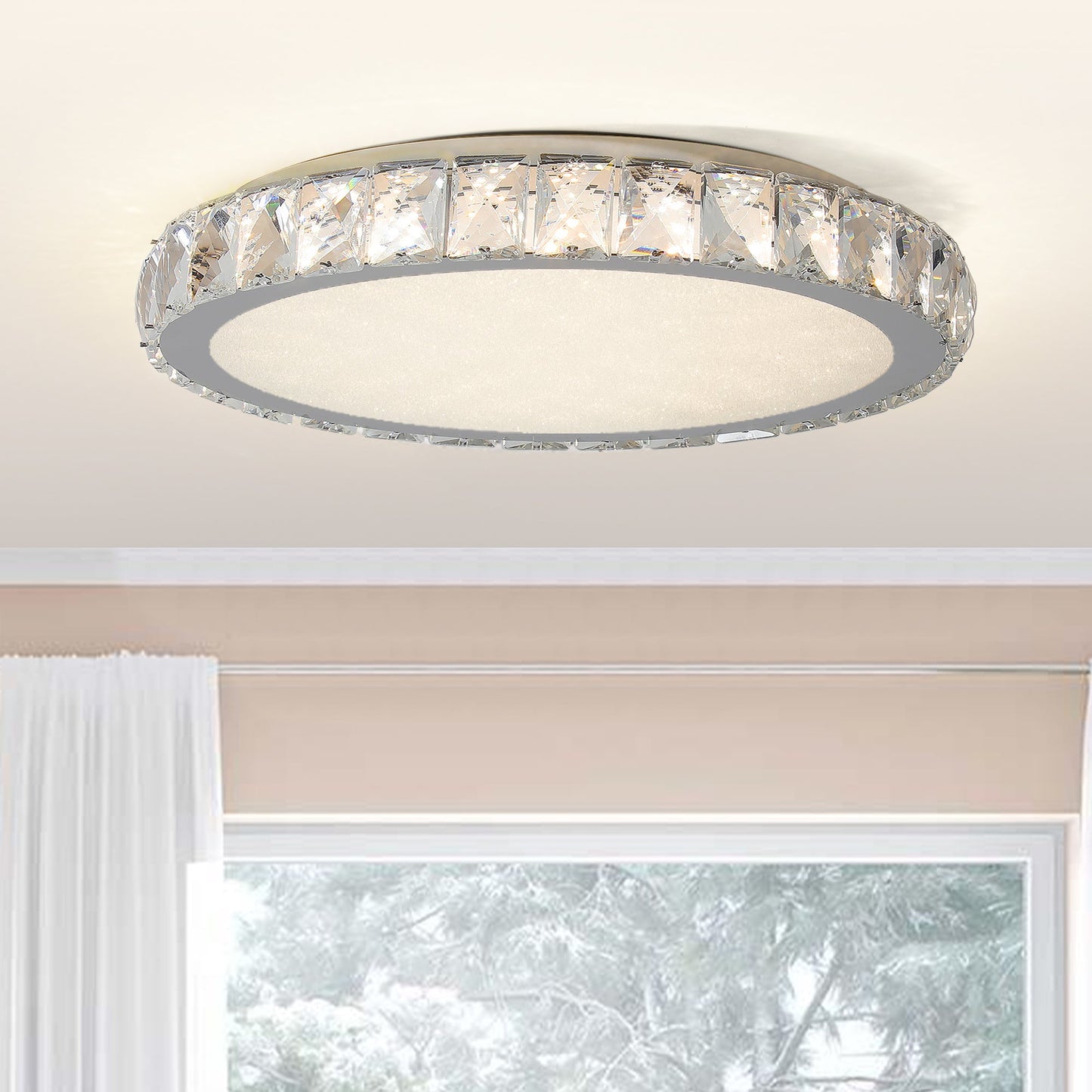 Crystal LED Ceiling Light, 19.7-Inch Flush Mount, 45W Dimmable Modern