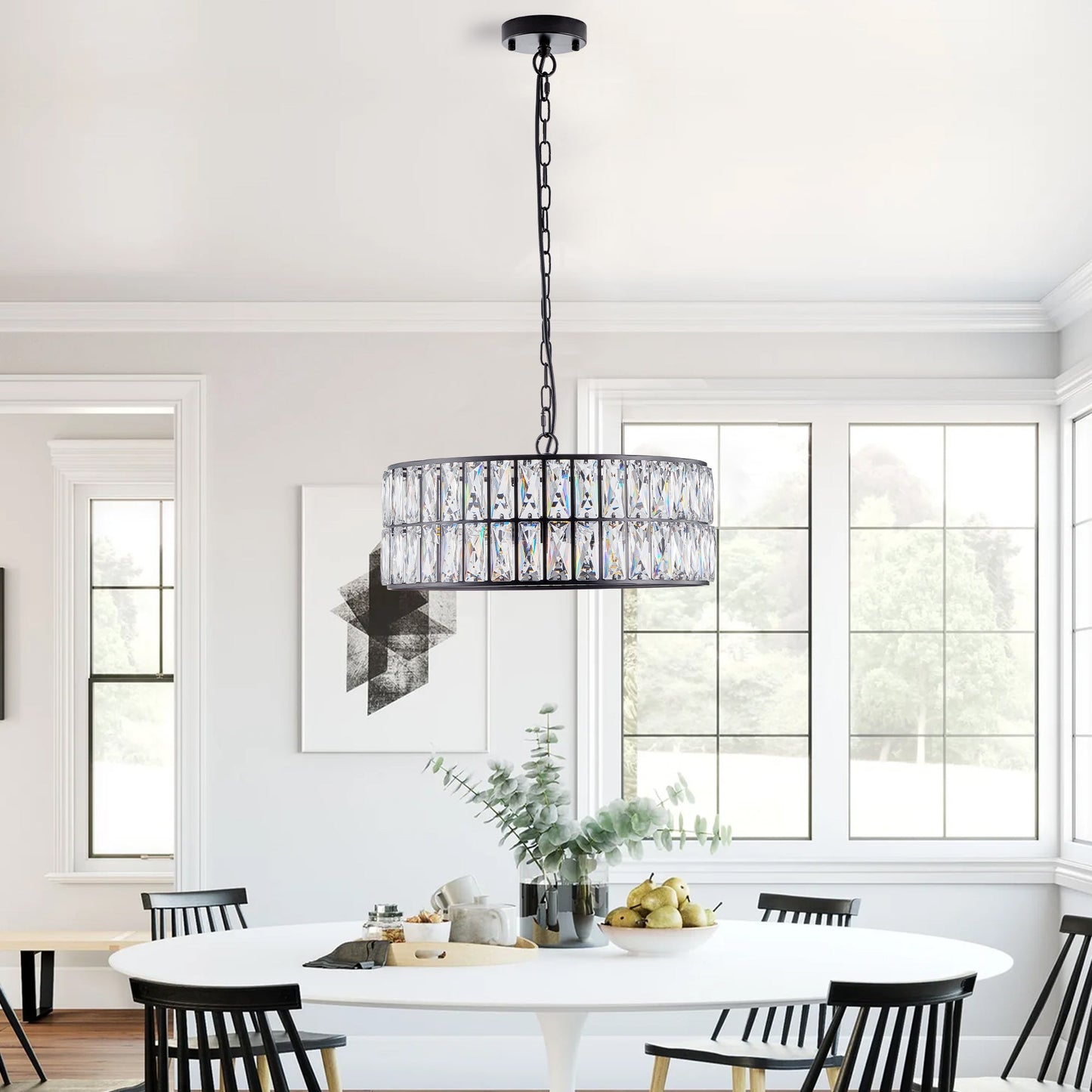 Modern Crystal Drum Chandelier, 6-Light Pendant Lighting Fixture with