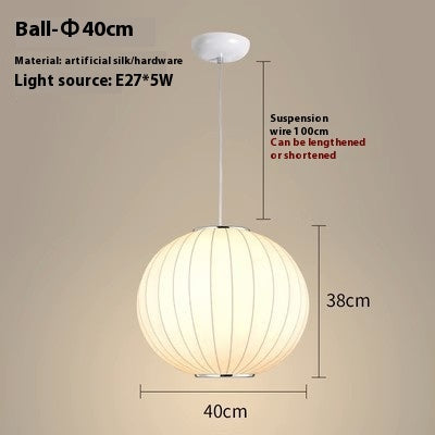 Simple Fabric Lantern Ball Chandelier Bedroom Dining Room Bar Counter Tea Room Silk Lamp