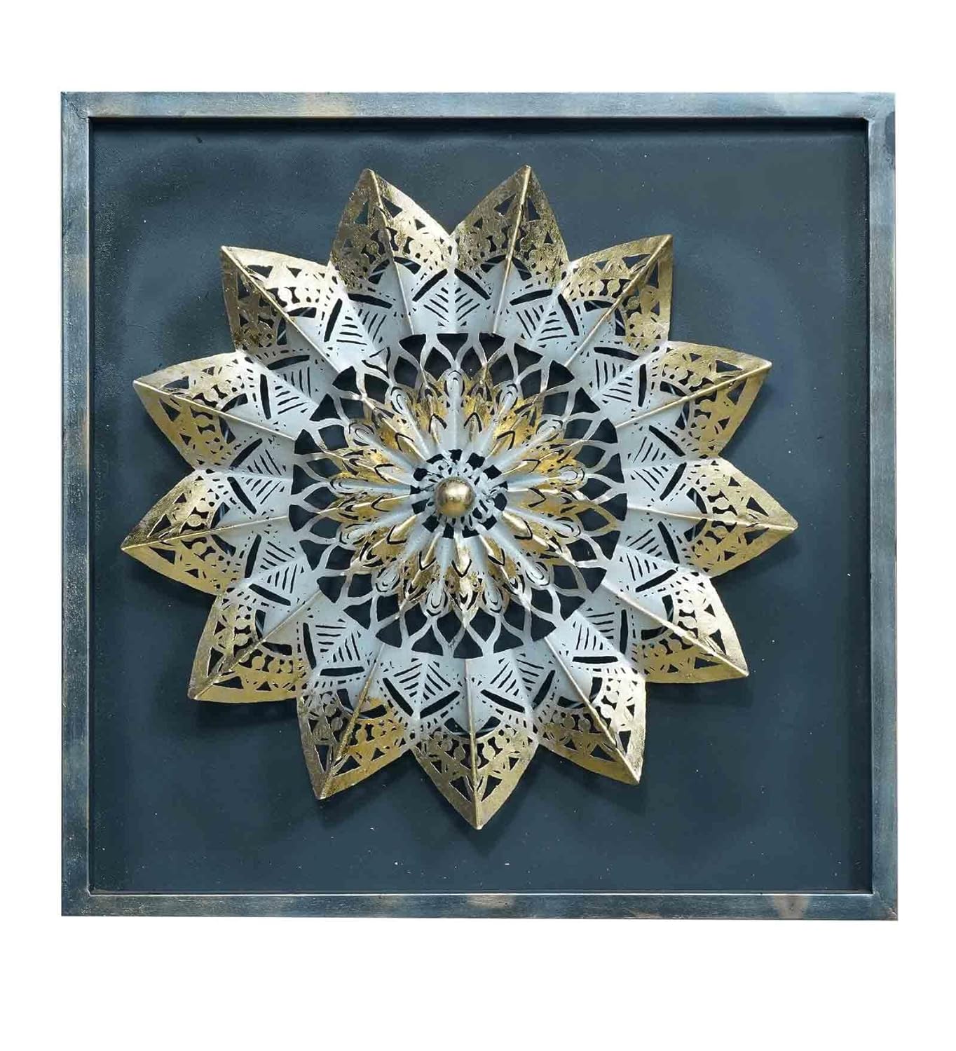 Silver & Gold toned Wooden Mandala Wall Art Painting With Frame